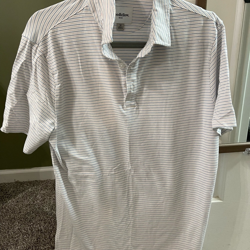 Goodfellow & Co Men's Polo Shirt - White with Gray Stripes